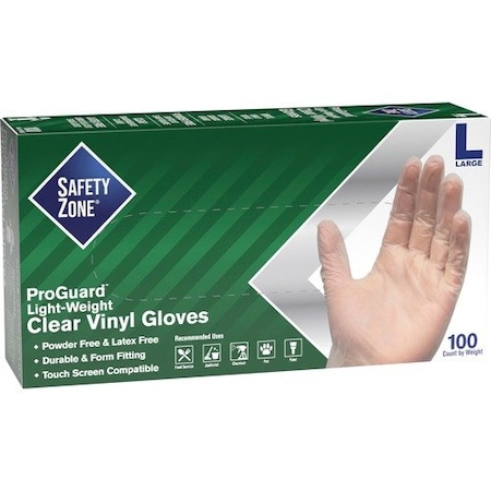 The Safety Zone GVP9-HH, Disposable Gloves, 3.0 mil Palm, Vinyl, Powder-Free, L, 100 PK, Clear SZNGVP9LGHH